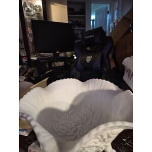 Vintage Imperial Glass Ohio Rose Pattern Milk Glass Bowl Featuring Embossed...